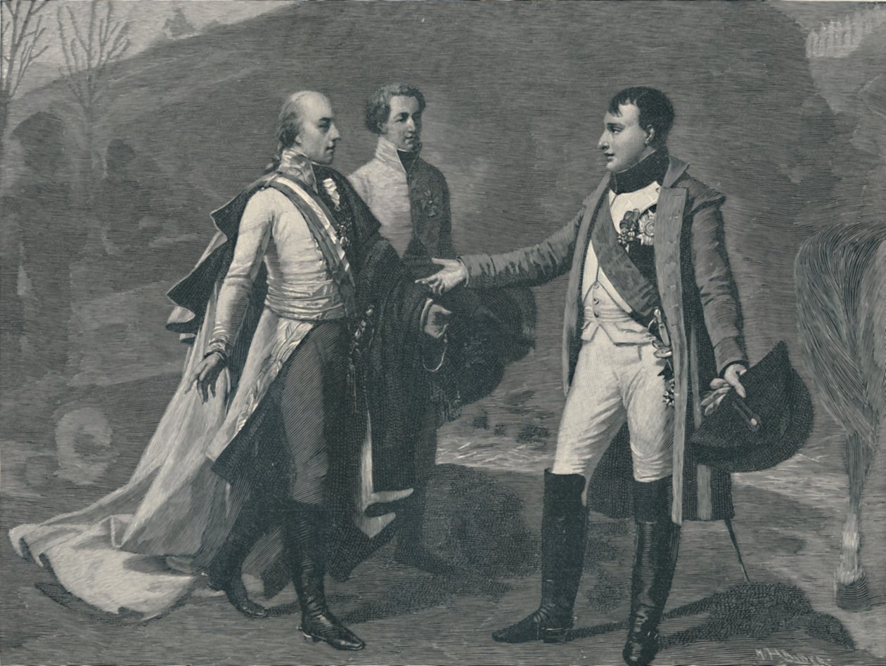 Møde mellem Napoleon og Frans I efter Austerlitz, 1805, 1896 af M. Haider