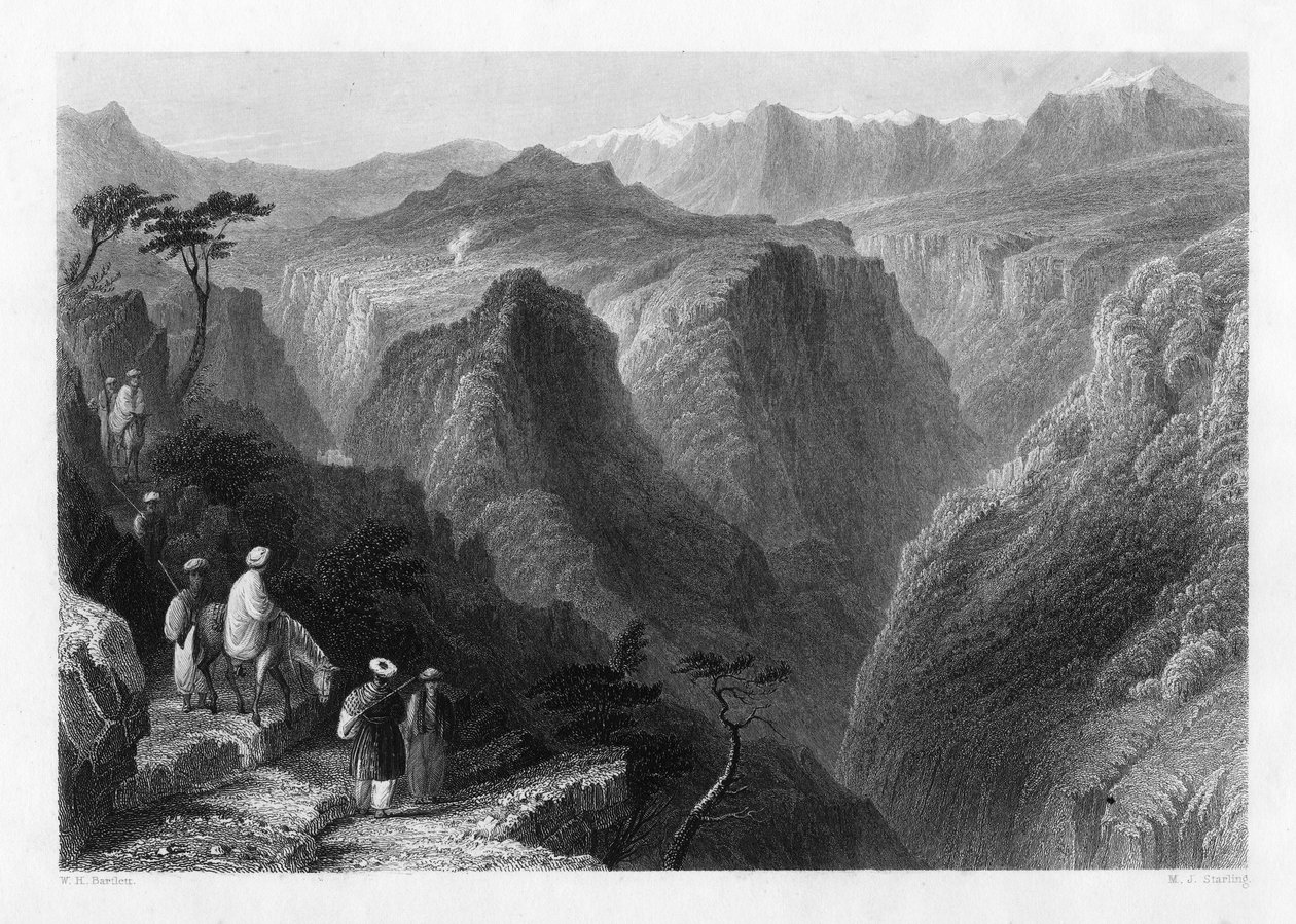 Libanonbjerget, over Kedesha-dalen, eller den hellige dal, Libanon, 1841. af M. J. Starling