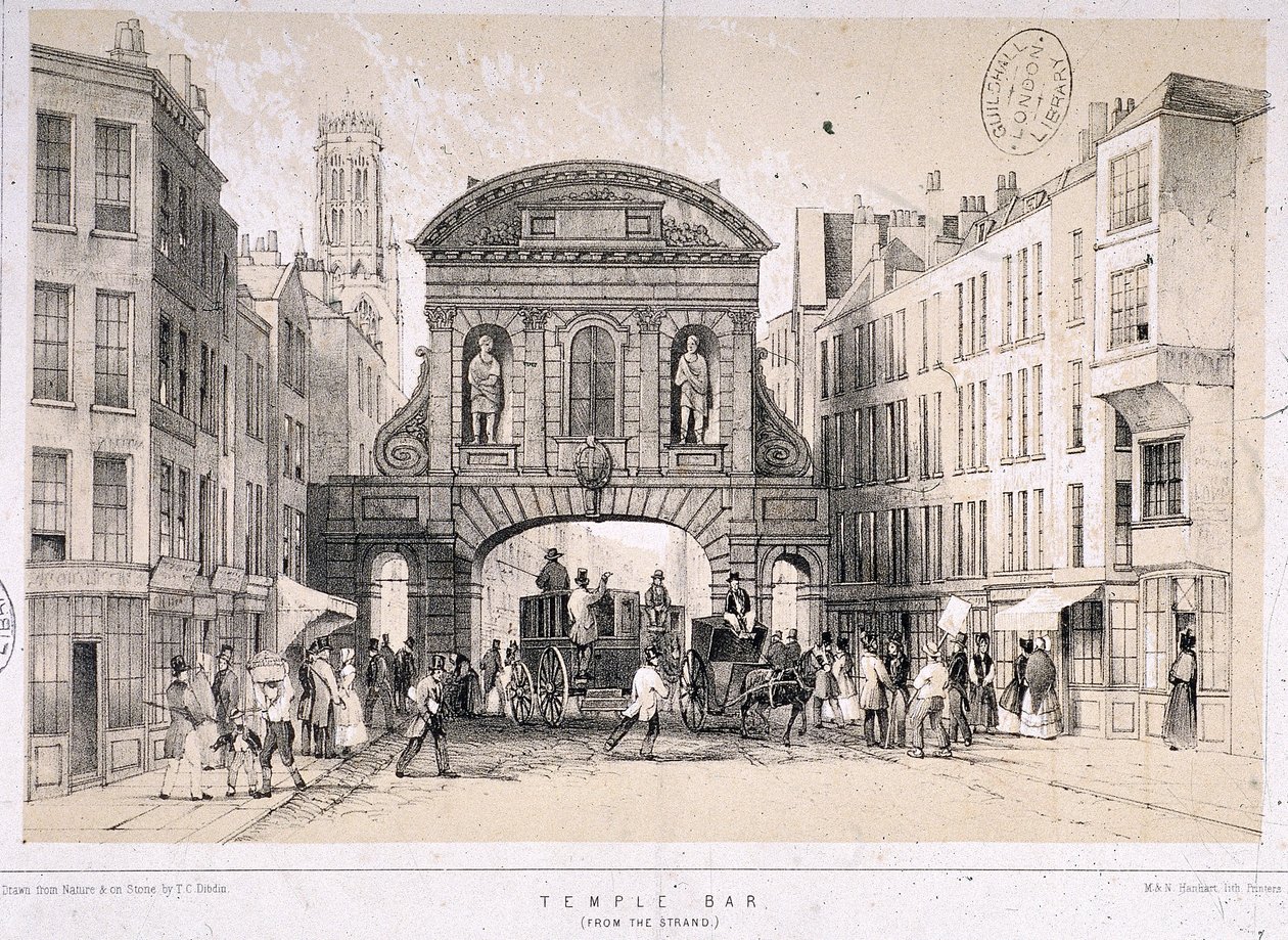 Temple Bar, London, c1845 af M and N Hanhart