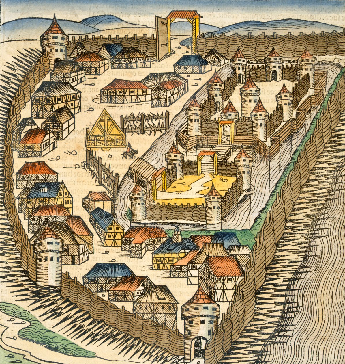 Sabatz, illustration fra "Liber Chronicle" (Nürnberg-krøniken) af Hartmann Schedel (1440-1514), udgivet af Hartmann Schedel (1440-1514). Nürnberg, 1493 (håndkoloreret stik) af M. and Pleydenwurff, W. Wolgemuth