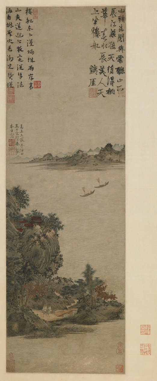 Forårslandskab, Yuan til Ming dynastiet, 1343 eller senere (blæk og farve på papir) af Ma Wan