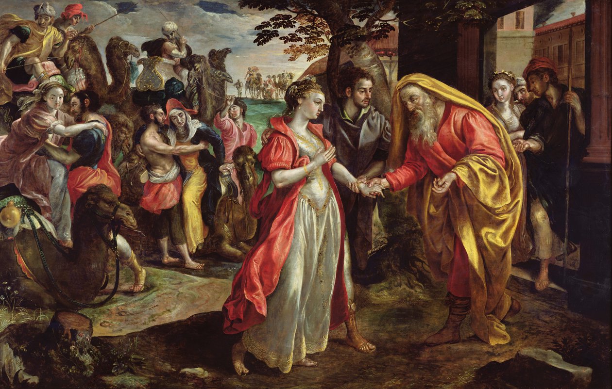 Rebecca indvilliger i at følge Eliezer, ca. 1562 af Maarten de Vos