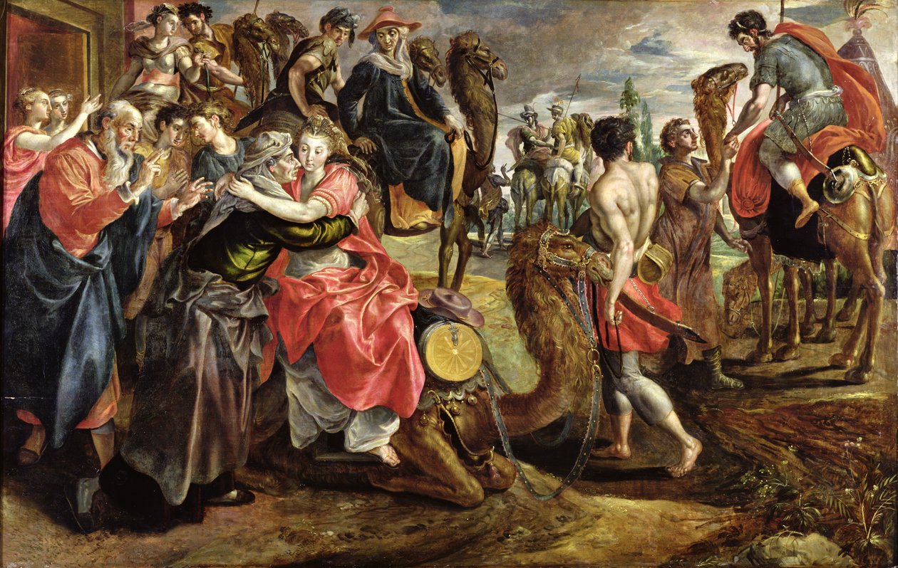 Rebecca siger farvel til sin familie, c.1562 af Maarten de Vos