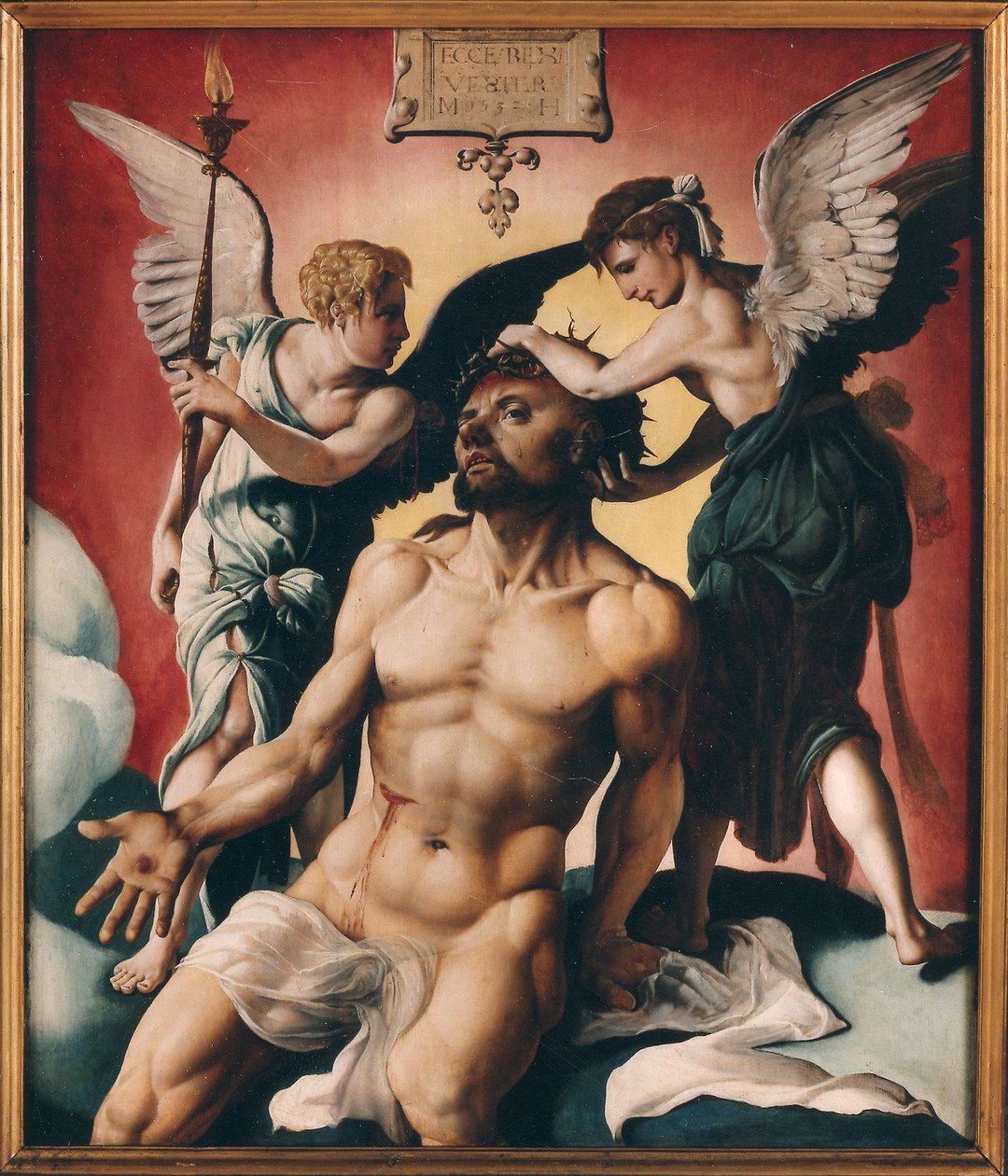 Kristus kronet med torner mellem to engle, 1532. af Maarten Jacobsz Heemskerck van