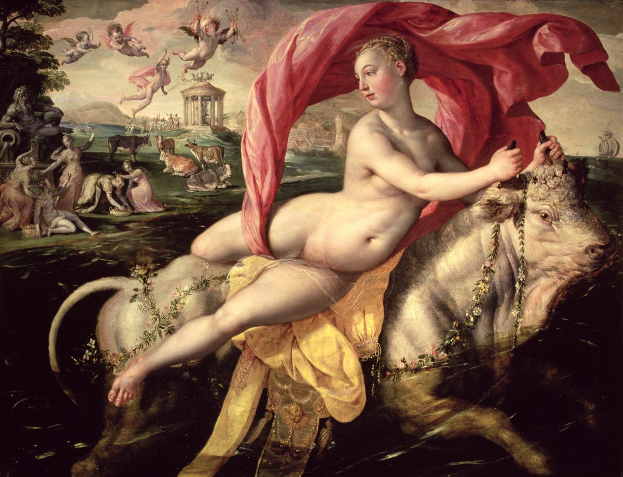The Rape of Europa, ca. 1590 (olie på egetræspanel) af Maarten de Vos