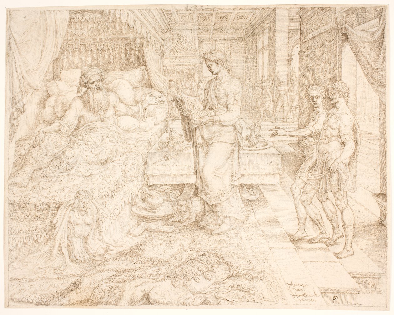 Ahasverus, da han ikke kunne sove, konsulterede optegnelserne af Maarten van Heemskerck