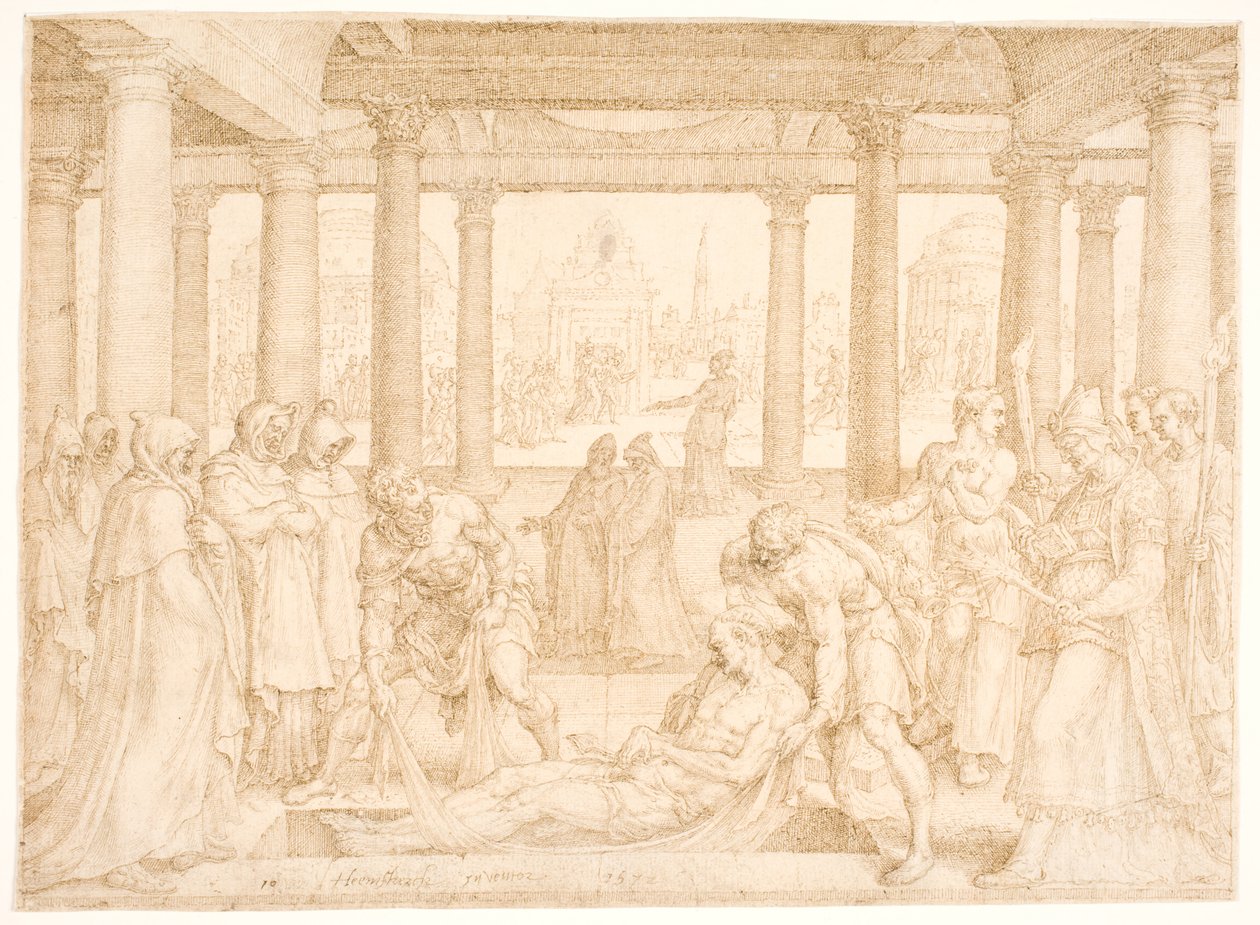 Den hellige Stefanus bliver begravet af Maarten van Heemskerck