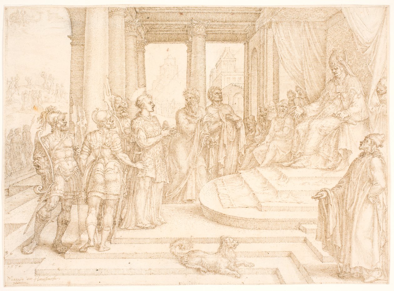 Den hellige Stefanus stilles for ypperstepræsten af Maarten van Heemskerck