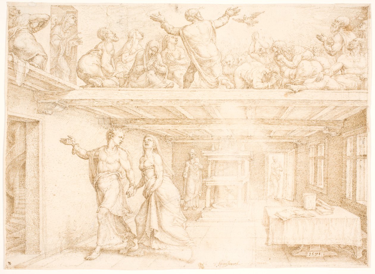 Helligåndens udgydelse på pinsedag af Maarten van Heemskerck