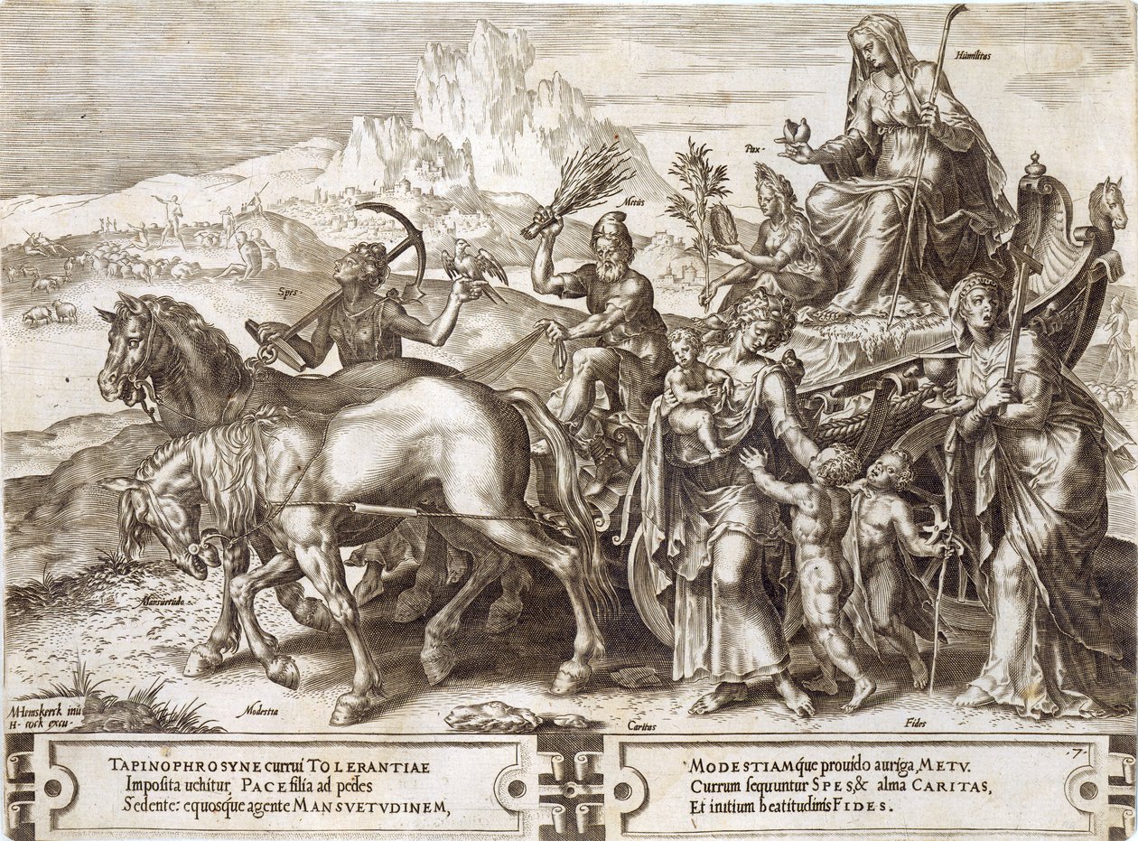 Ydmyghed, planche 7 fra "The Vicissitude of Human Things", 1564 af Maarten van Heemskerck