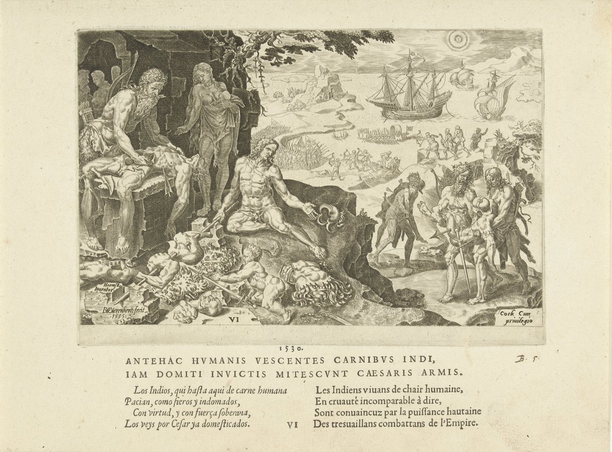 Kejserlige tropper bringer civilisationen til indianerne, 1555. af Maarten van Heemskerck