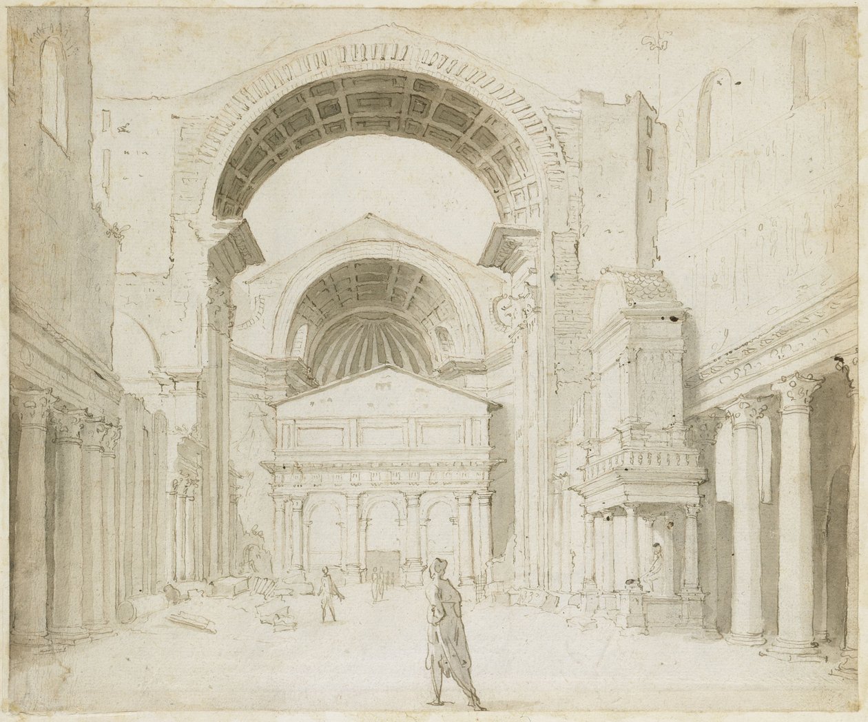 Indvendigt billede af skibet i Alt-St. Peter med udsigt til den nye bygning af Maarten van Heemskerck