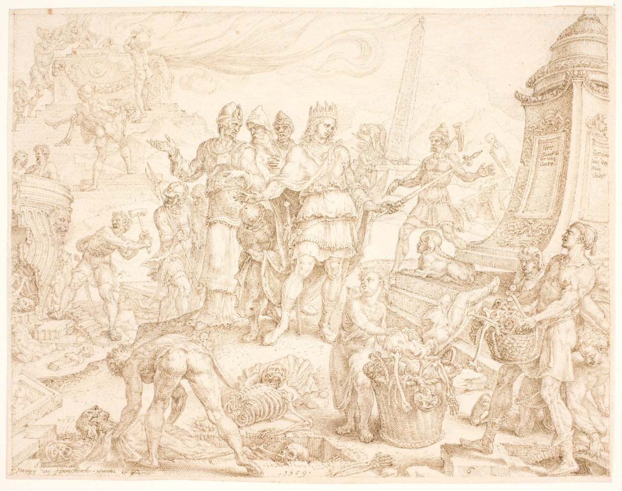 Josias befaler, at graven med den guds mand, der kom fra Juda, skal skånes af Maarten van Heemskerck