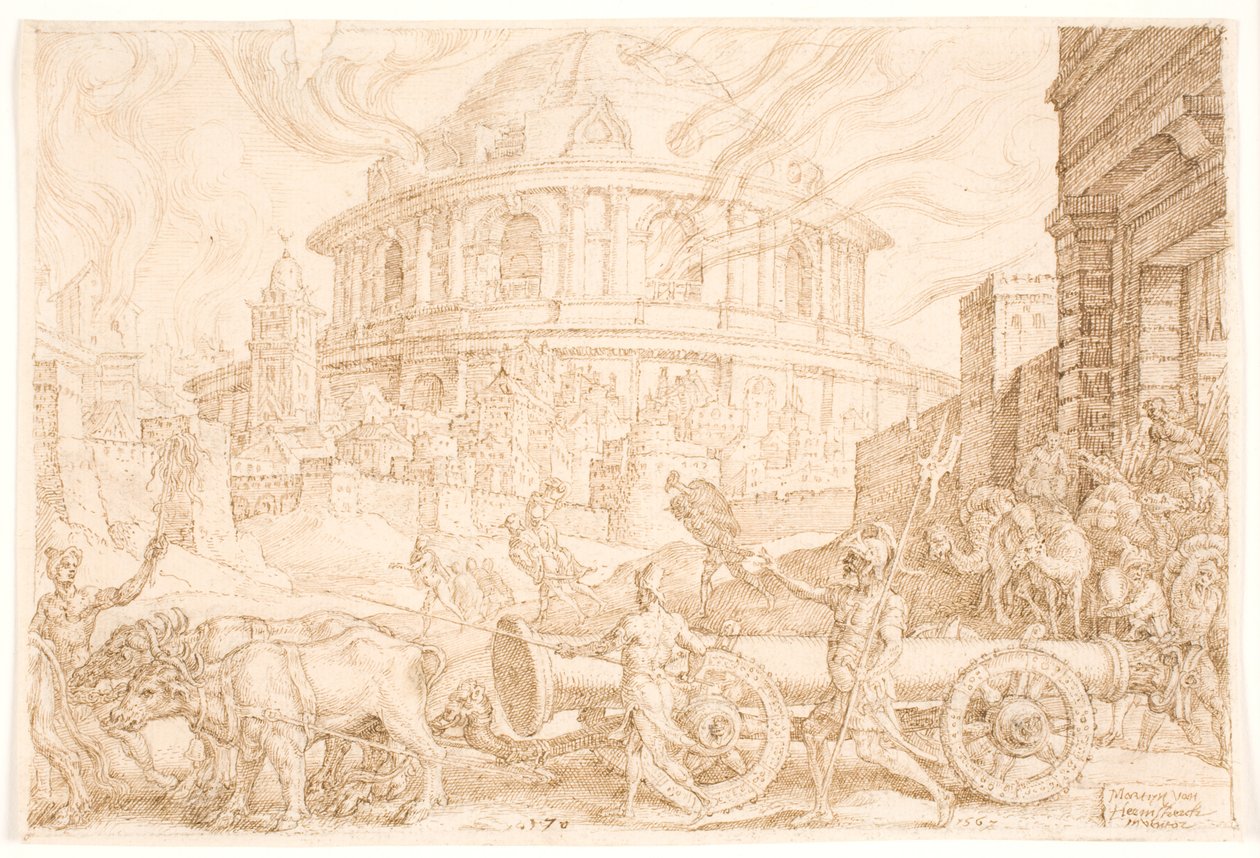 Nebukadnezar og kaldæerne plyndrer templet i Jerusalem af Maarten van Heemskerck
