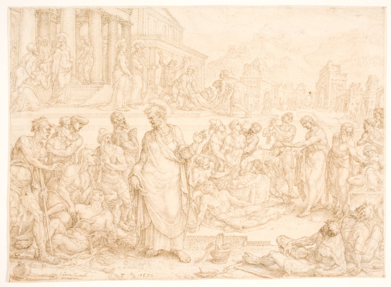 Peter og de øvrige apostle helbreder de syge af Maarten van Heemskerck