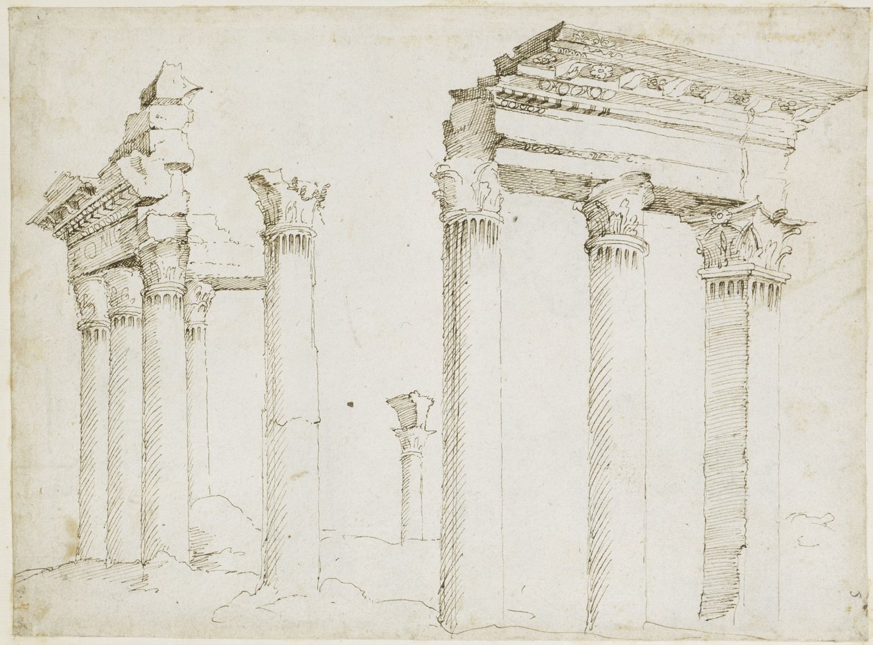Rester af Minerva-templet på Nerva-forum af Maarten van Heemskerck