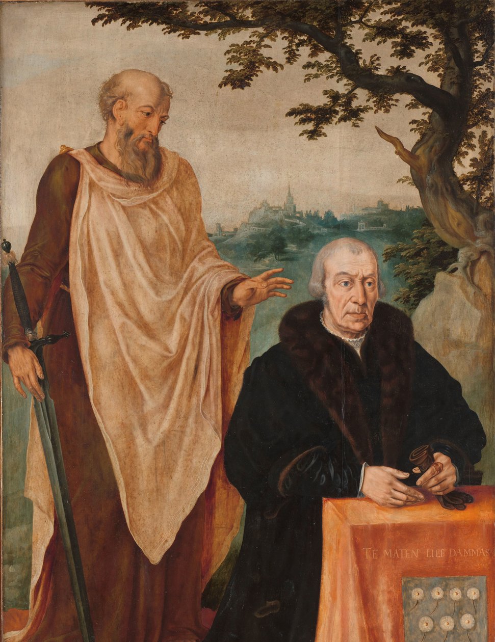 Sibylla Erythrea Venstre fløj af en triptykon: Donor Matelief Dammasz. og St Paul (forrest) og den erythraiske sibylle (bagerst) af Maarten van Heemskerck