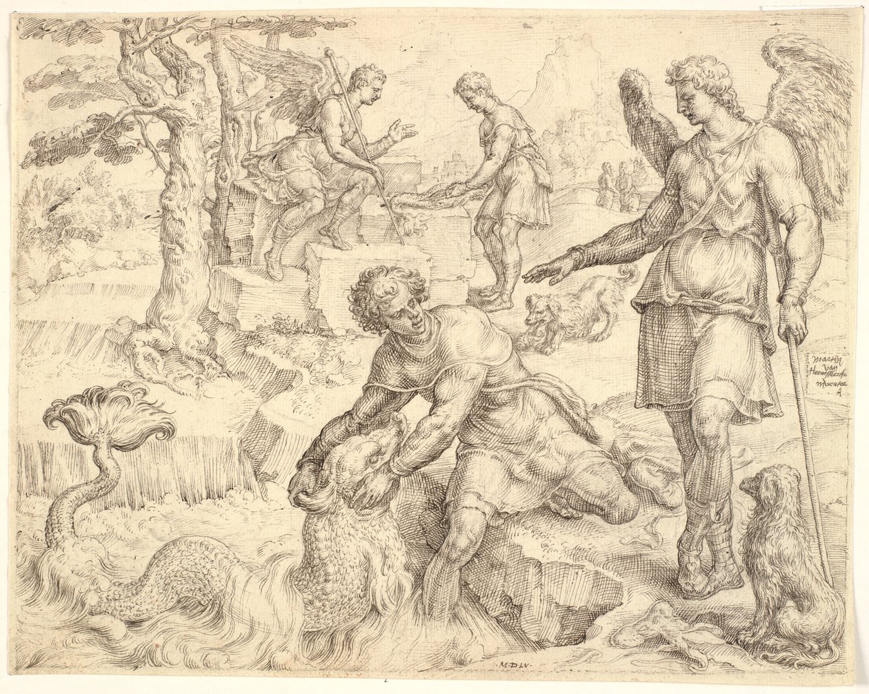 Tobias fanger fisken i floden Tigris af Maarten van Heemskerck