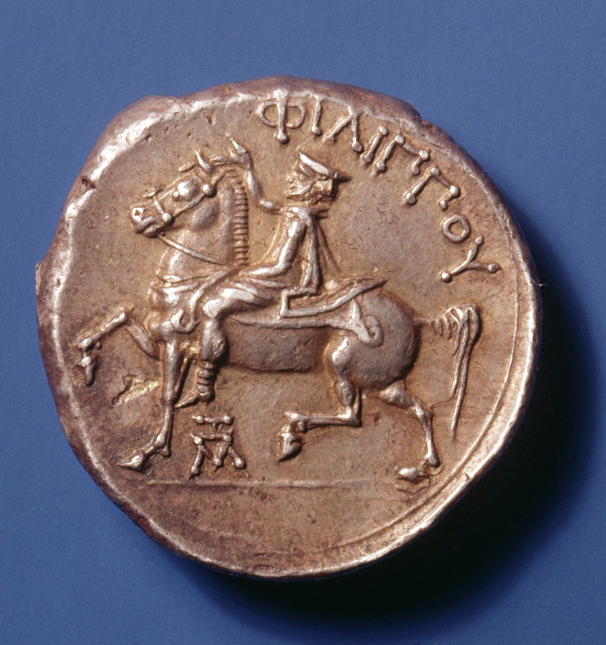 Sølvmønt af Filip II af Makedonien (359-336 f.Kr.) forestillende rytter, der rider venstre. af Macedonian School