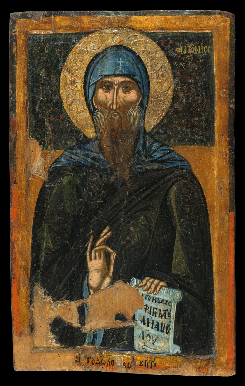 Ikon af St. Anthony (ægtempera på panel) af Macedonian School