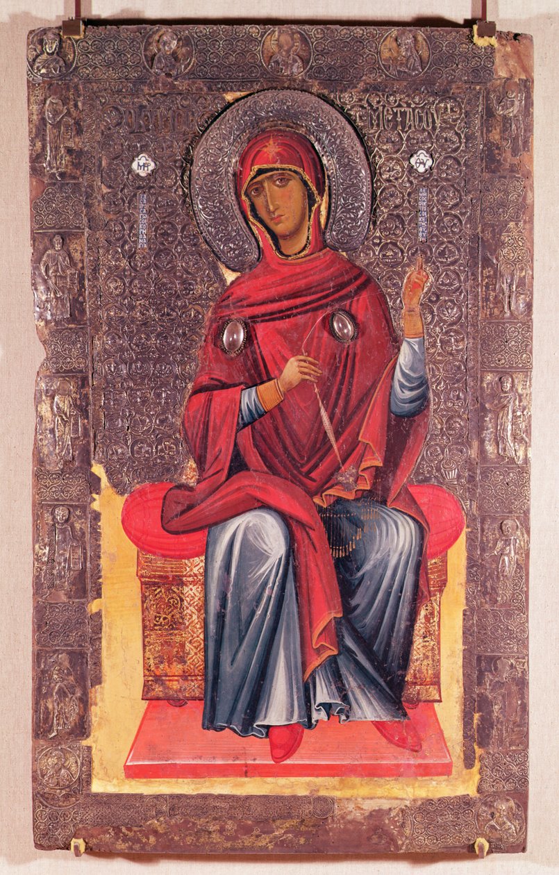 Jomfru Maria, fra bebudelsen (tempera på panel) af Macedonian School