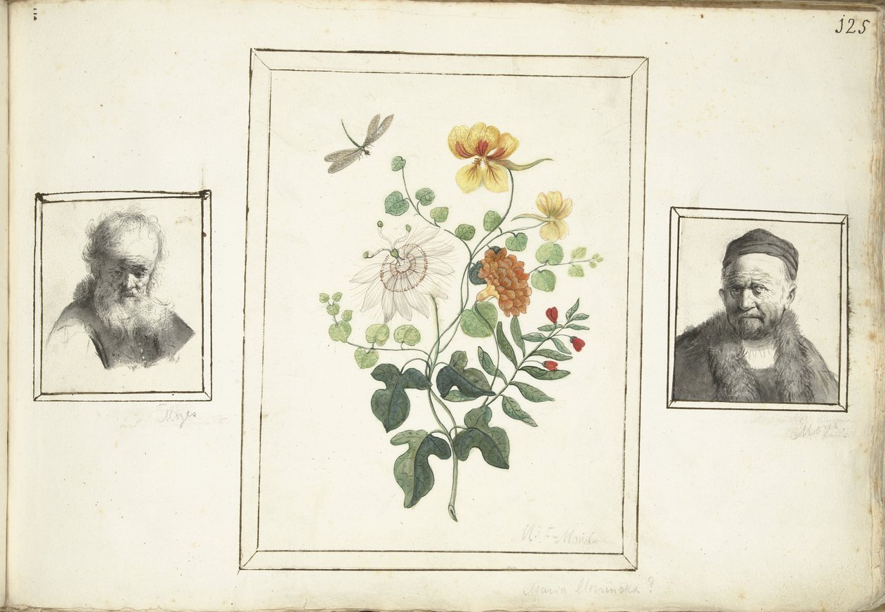 Stilleben med blomster, et hoved og en buste af en mand af Machtelt Moninckx