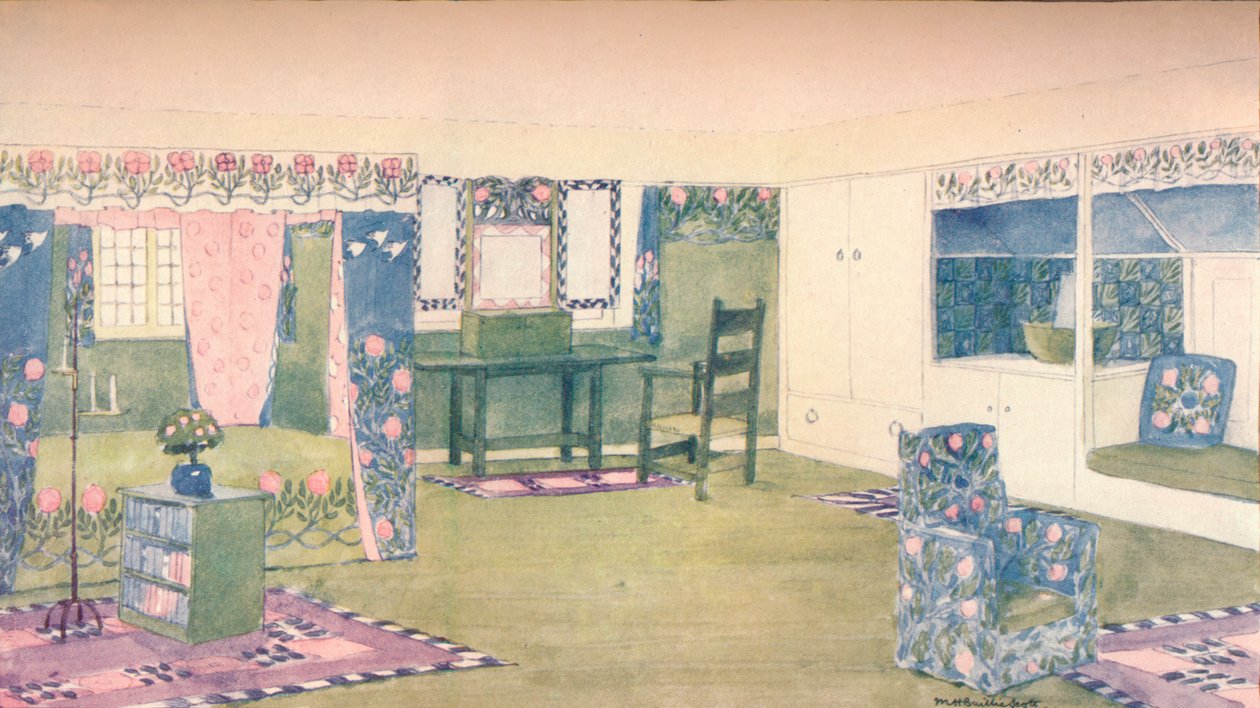 A Country Cottage: Design til soveværelse, c1900 1902 af Mackay Hugh Baillie Scott