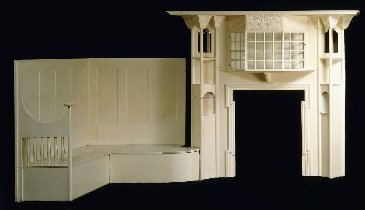 A painted wood fire surround and inglenook designed for Glencrutchery House, Douglas, circa 1897, c.1897 (painted wood) dani af Mackay Hugh Baillie Scott