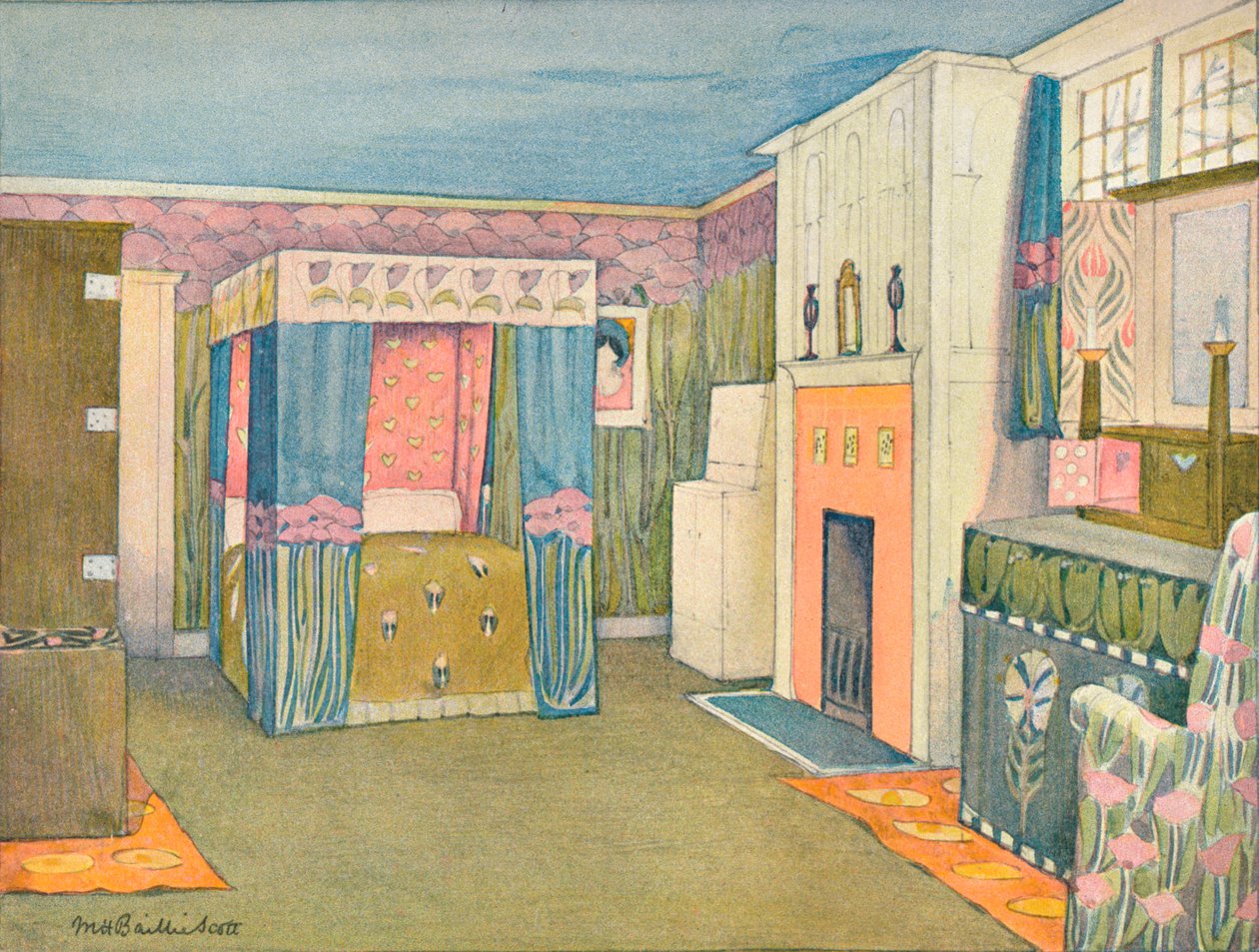 Udsmykningen af et lille soveværelse, c1899. af Mackay Hugh Baillie Scott
