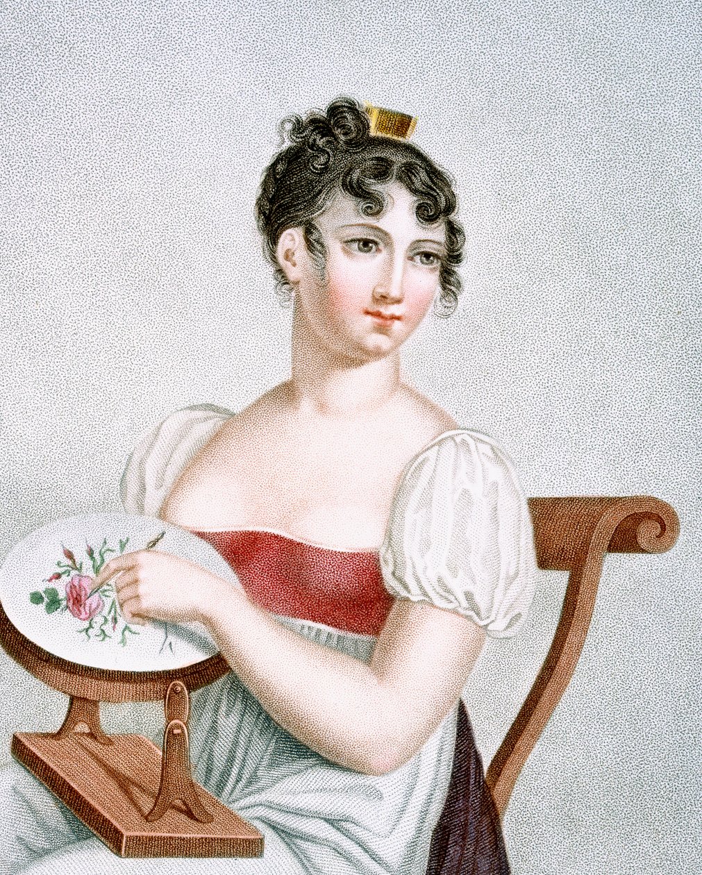 Brodereren, graveret af Augrand, ca. 1816 af Madame G. Busset Dubruste