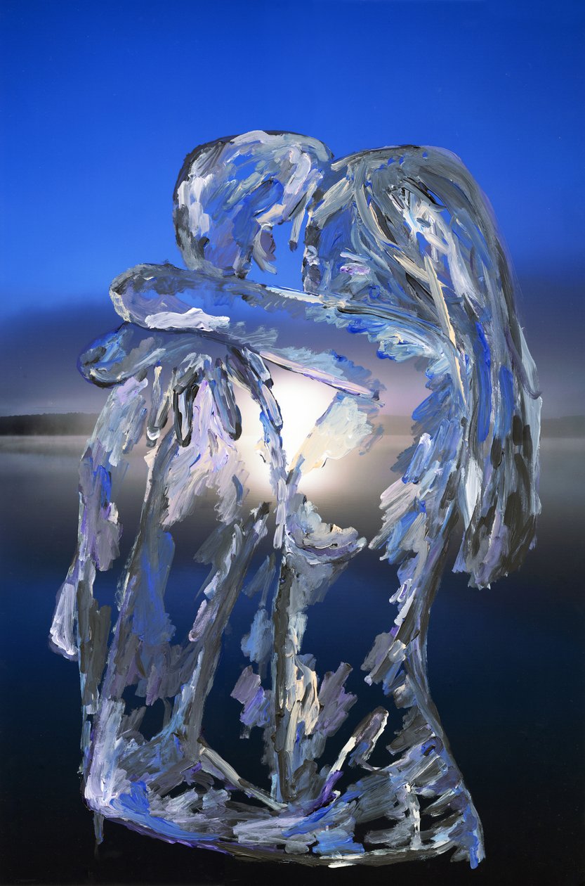 Blue Lovers, 2022 (akrylmaling på arkivbestandigt pigmentprint) af Madeleine Gross