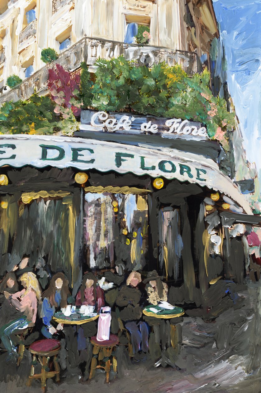 Café De Flore, 2019 (akrylmaling på arkivbestandigt pigmentprint) af Madeleine Gross