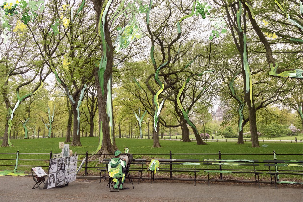 Central Park, 2019 (akrylmaling på arkivbestandigt pigmentprint) af Madeleine Gross