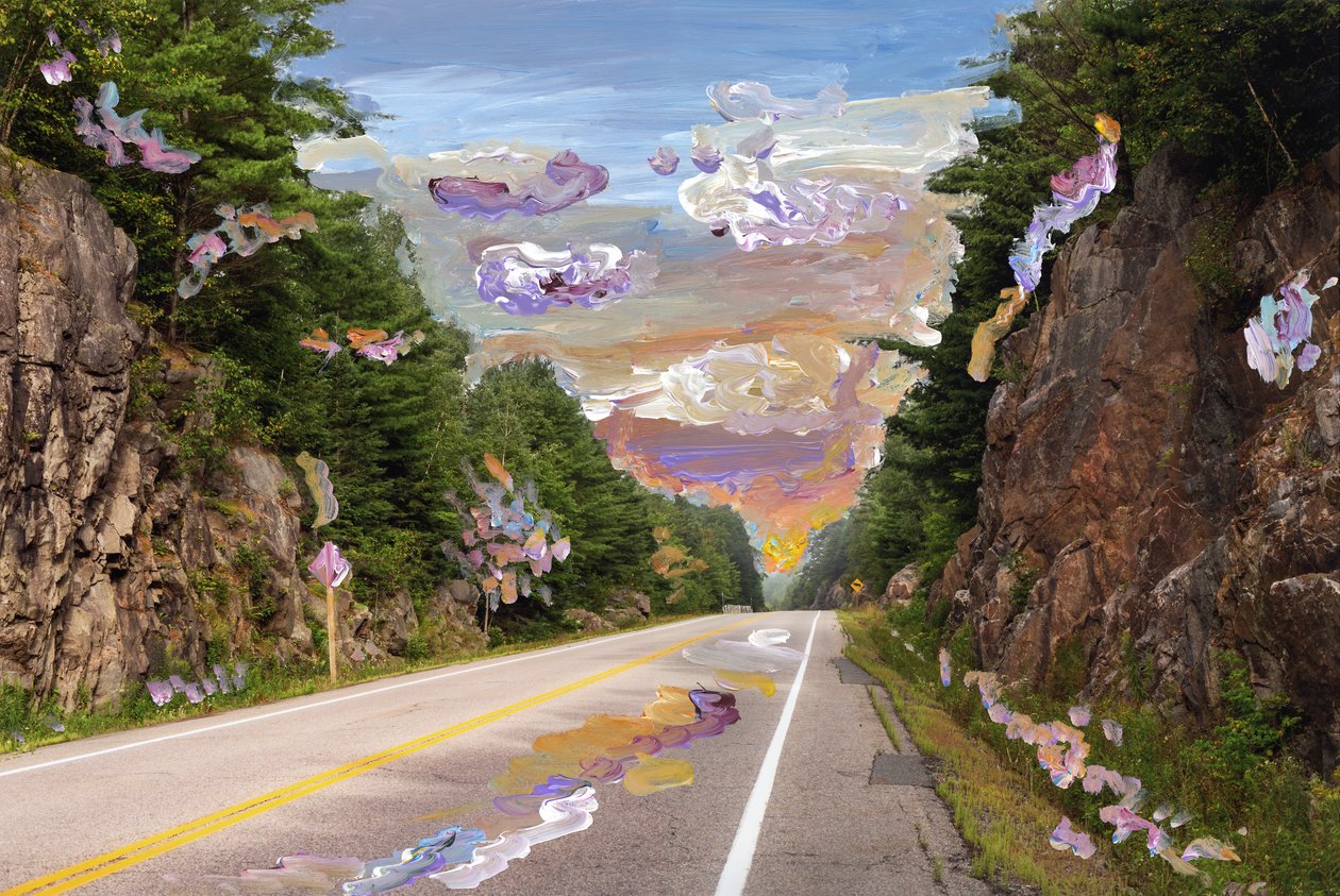 Country Road, 2020 (akrylmaling på arkivbestandigt pigmentprint) af Madeleine Gross