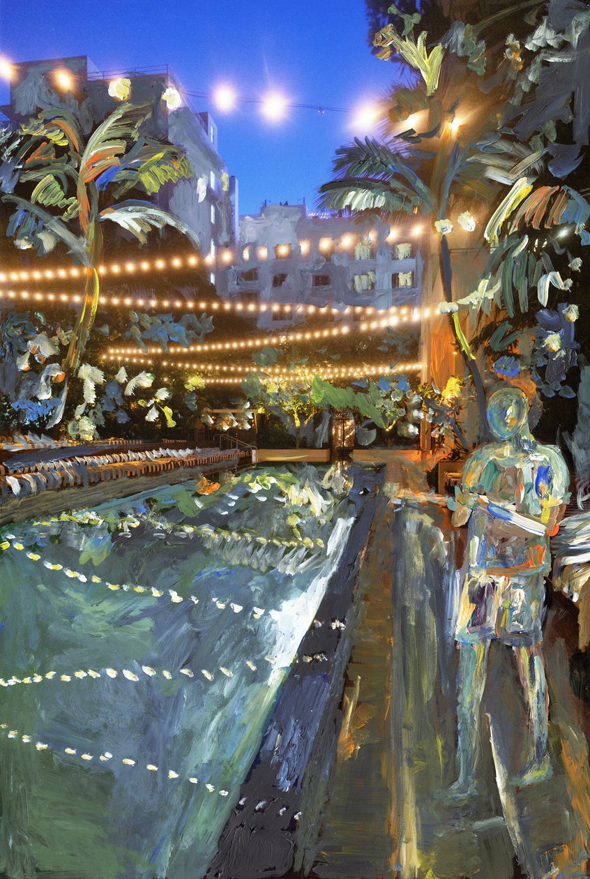 Night Swim, 2021 (akrylmaling på arkivbestandigt pigmentprint) af Madeleine Gross