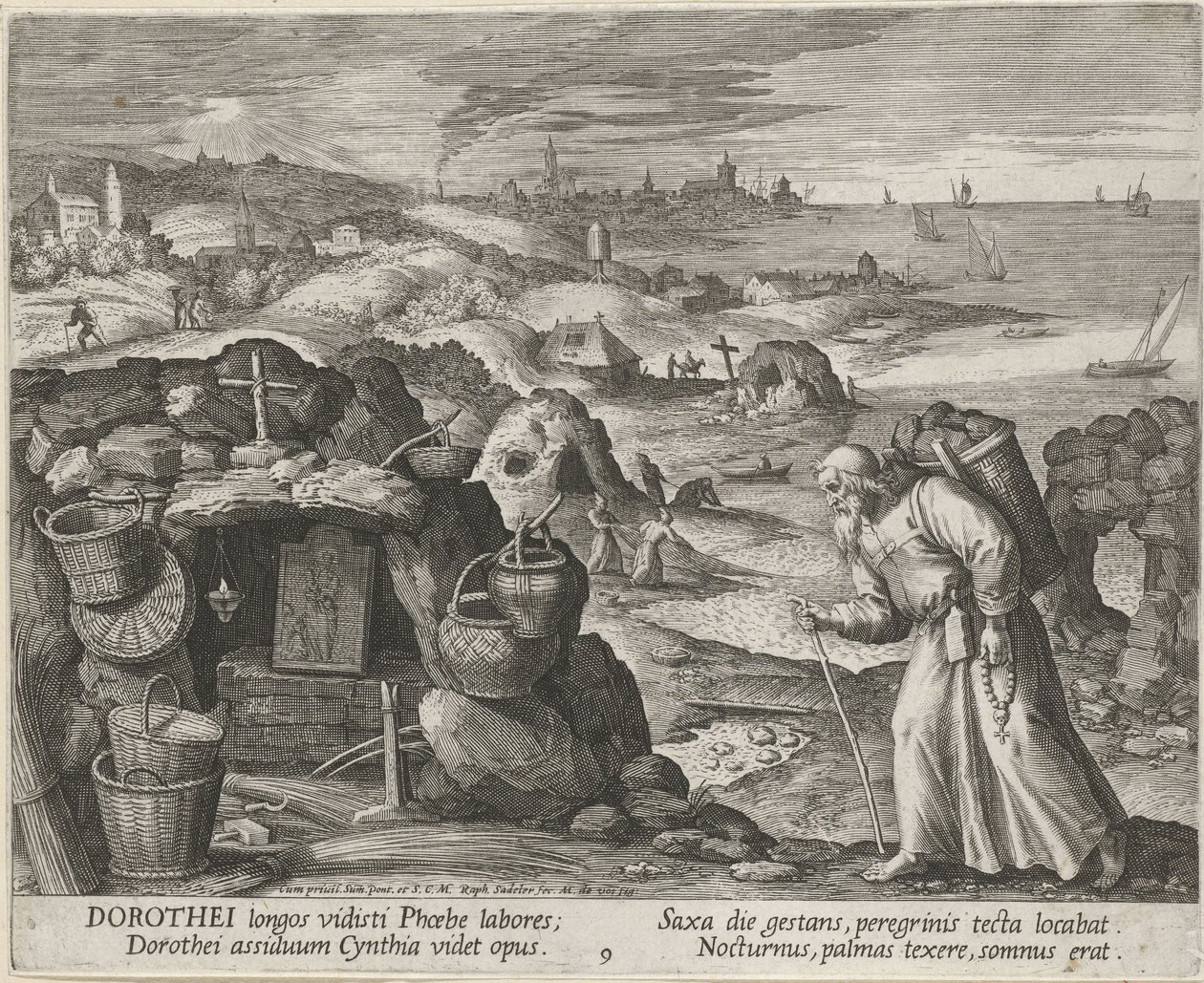 Sankt Dorotheus af Gaza som eremit, 1600. af Maerten Vos de