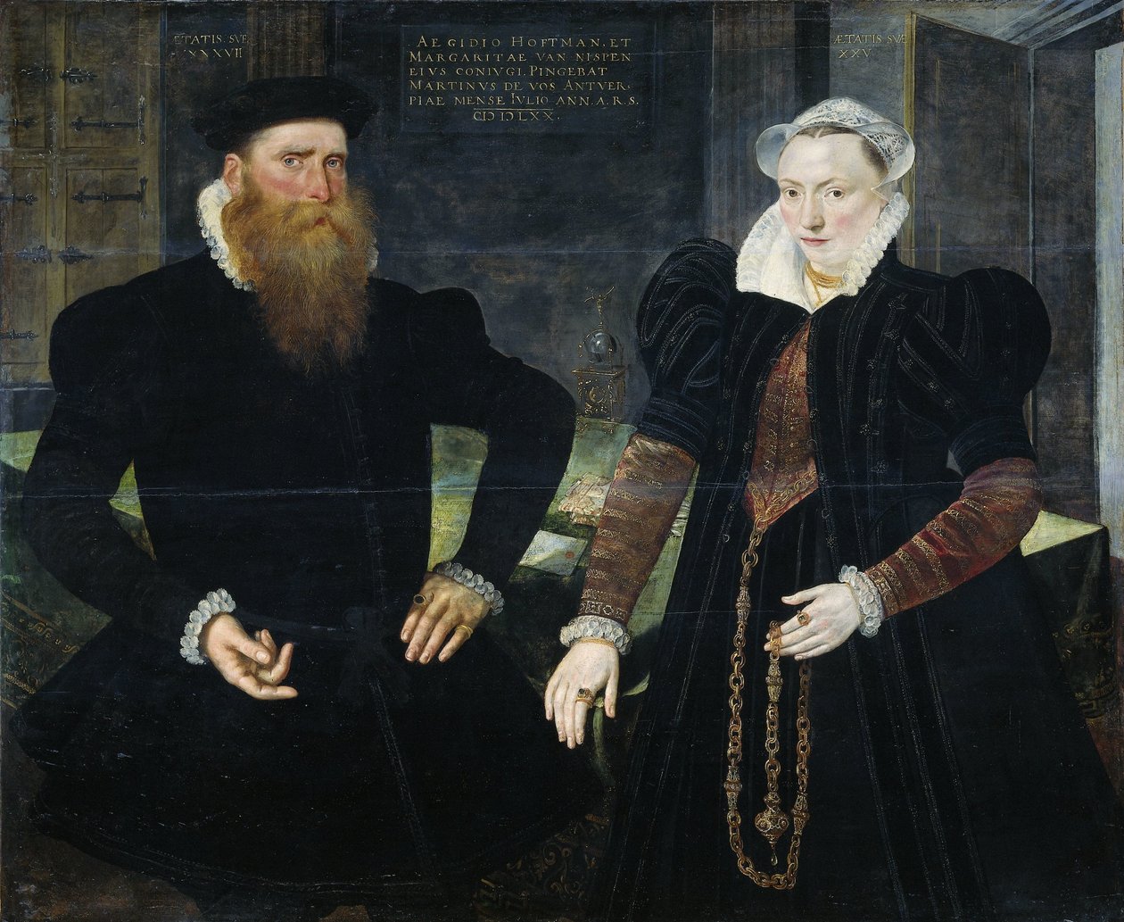 Portræt af Gillis Hooftman, skibsreder, og hans kone Margaretha van Nispen (Gilles van Eichelenberg, kaldet Hoffman) af Maerten de Vos