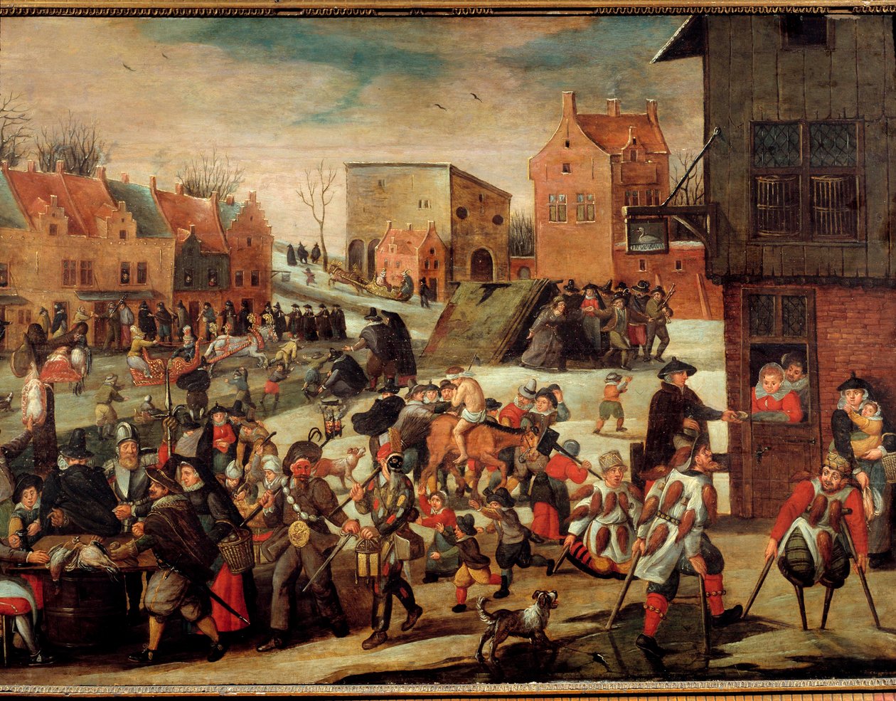 De krøblinge En skare af fattige og svagelige i en by (i Flandern?) (Miraklernes Domstol). Maleri af Martin van Cleve (1527-1581) Troyes fra det 16. århundrede, Musee des Beaux Arts af Maerten van Cleve