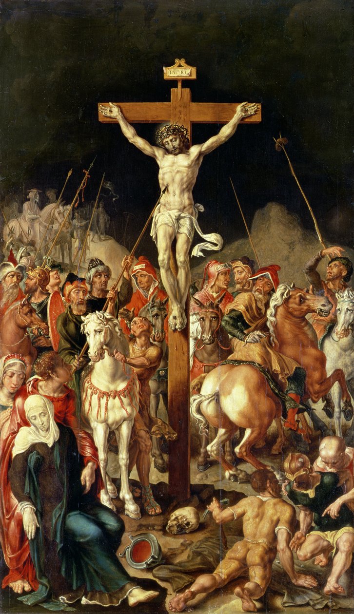 Golgata, midterpanel af en triptykon (olie på lærred overført fra panel) af Maerten van Heemskerck