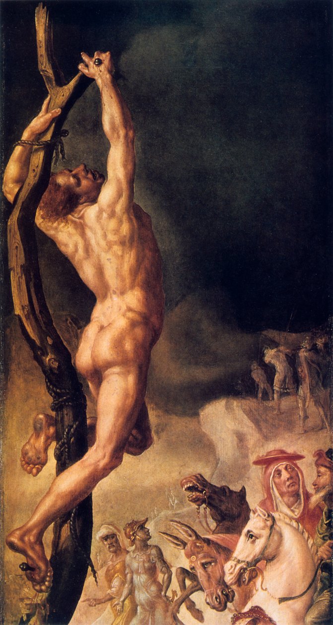 Golgata, detalje fra venstre sidepanel, 1545-1550 af Maerten van Heemskerck