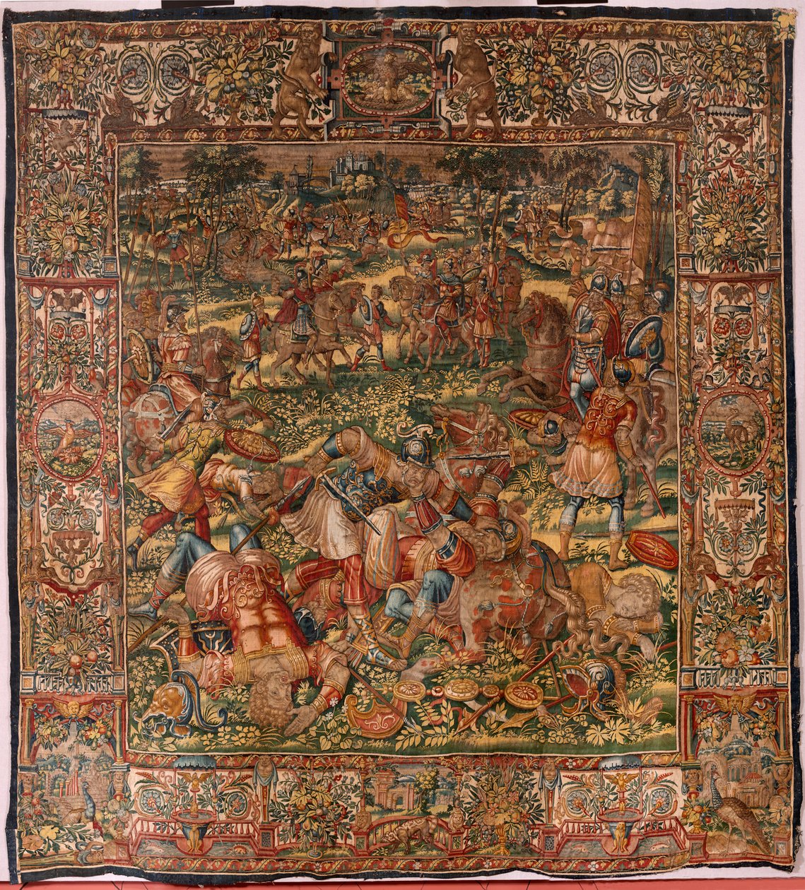 Stiftsmuseum (Diocesan Museum). flamsk gobelin. Bruxelles. François Geubels værksted. Serien historien om Gideon. Midjanitternes nederlag. Silke og uld. Legat fra biskop Vincent Rock af Serna. Barok. 1534-1571, i af Maerten van Heemskerck