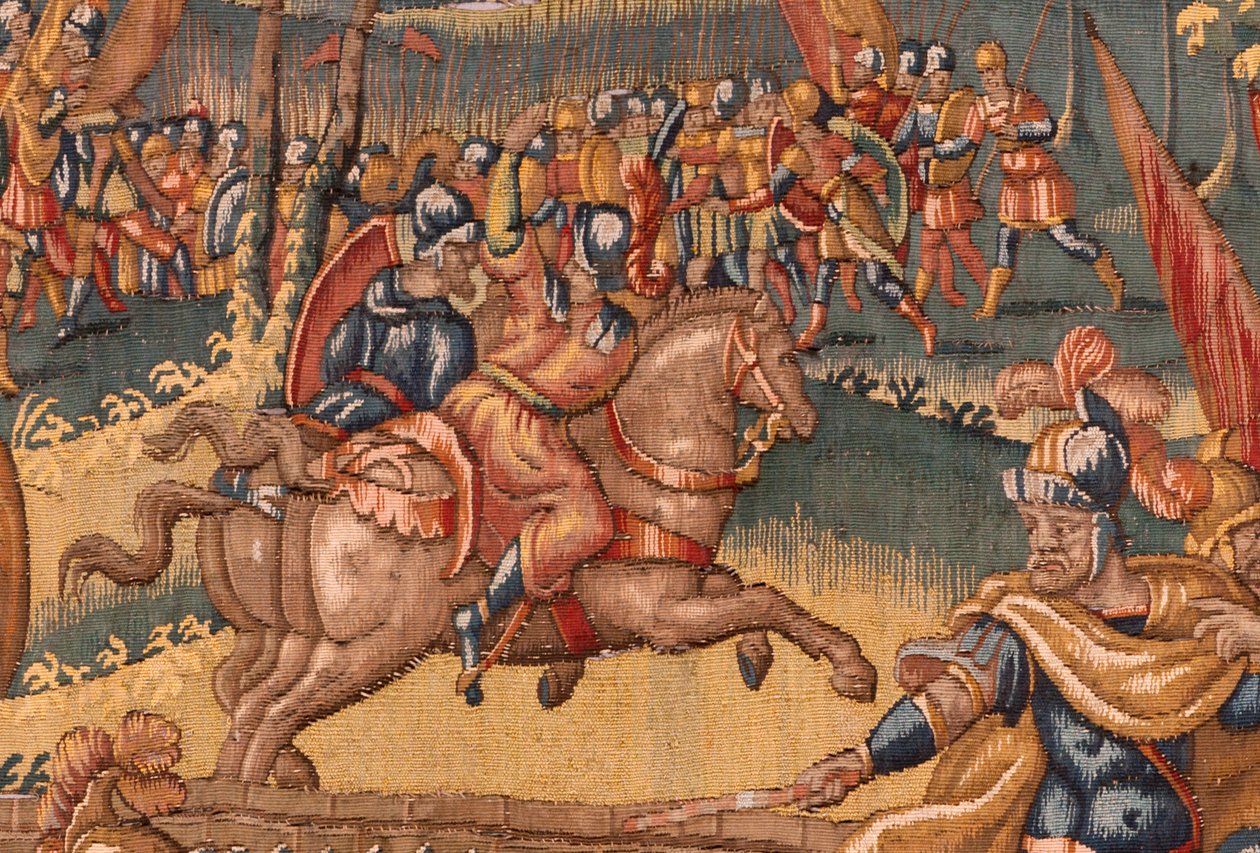 Stiftsmuseum. flamsk gobelin. Bruxelles. Atelier Francois Geubels. Serien Story of Gideon. Krigerne er udvalgt. Silke og uld. Legat fra biskop Vicente Roca de la Serna. Barok. 1534-1571, i ca af Maerten van Heemskerck