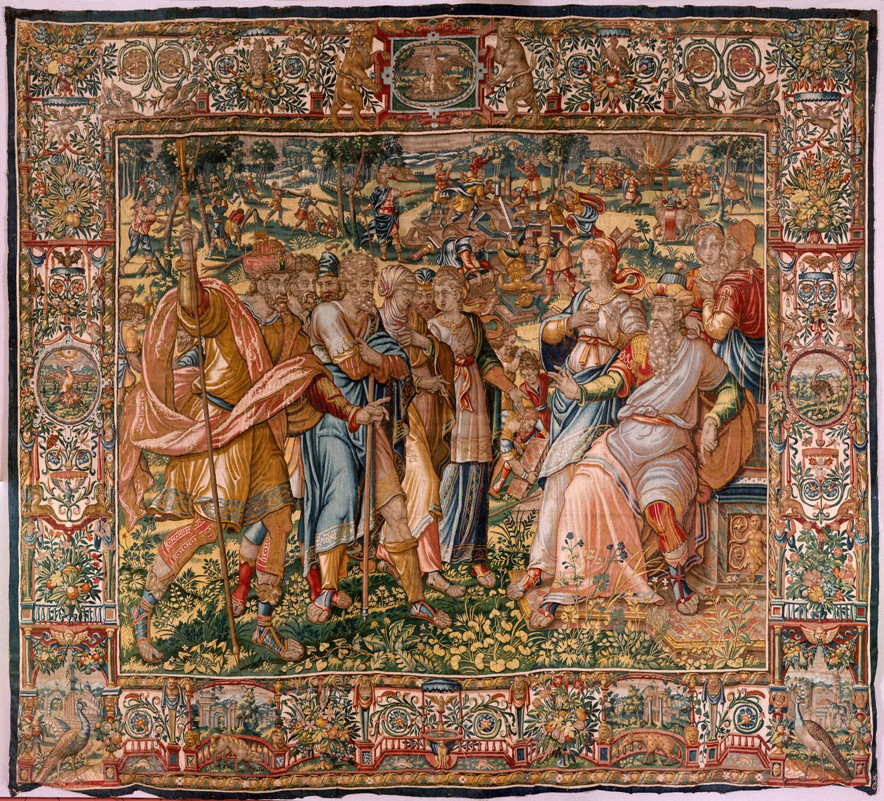 Stiftsmuseum (Stiftsmuseet). flamsk gobelin. Bruxelles. François Geubels værksted. Serien Historien om Gideon. Joash får at vide, at Gideon har ødelagt Ba