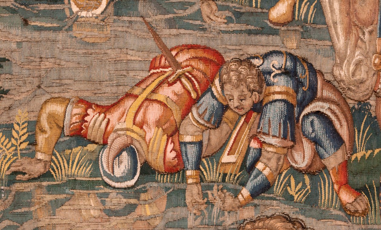 Stiftsmuseum. flamsk gobelin. Bruxelles. Atelier Francois Geubels. Serien Story of Gideon. Krigerne er udvalgt. Silke og uld. Legat fra biskop Vicente Roca de la Serna. Barok. 1534-1571, i ca af Maerten van Heemskerck