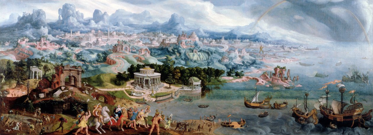 Panoramafantasi med bortførelsen af Helen, 1535 af Maerten van Heemskerck