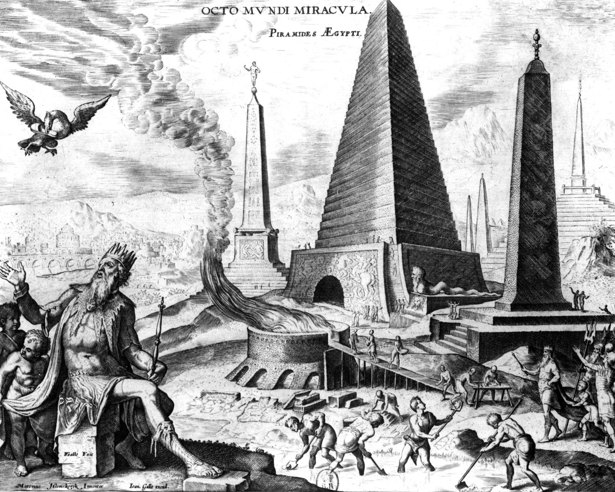 Pyramiderne i Egypten, plade 1 fra The Eight Wonders of the World, eng. Philips Galle af Maerten van Heemskerck