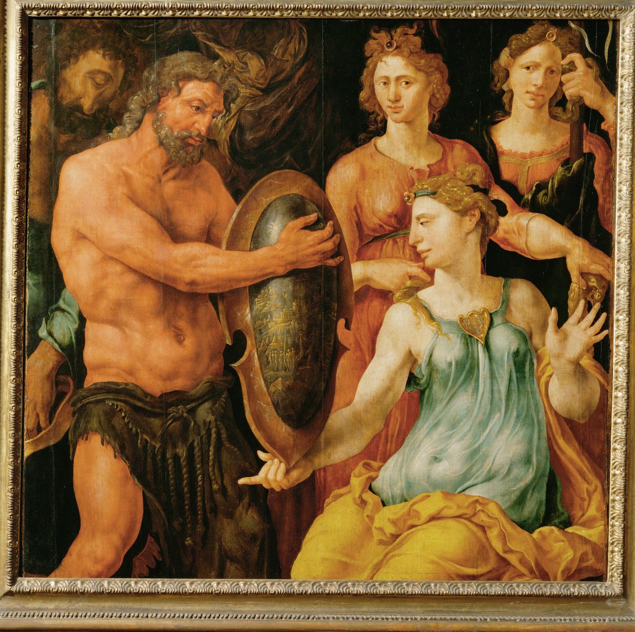 Vulcan overrækker Thetis skjoldet til Achilleus (maleri på egetræ) af Maerten van Heemskerck