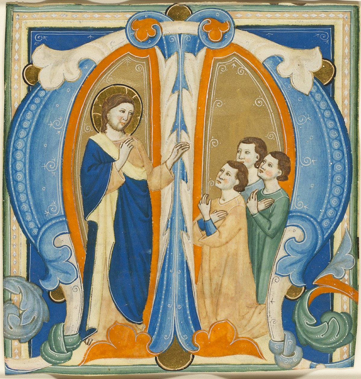 Kristus velsigner tre unge mænd, initial M fra en gradual af Maestro Daddesco