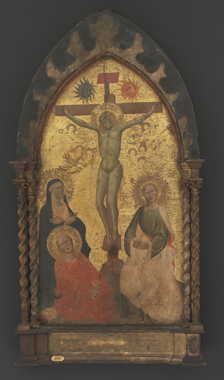 Kristus på korset sørget af Jomfru Maria og de hellige Maria Magdalene og Johannes af Maestro Francesco