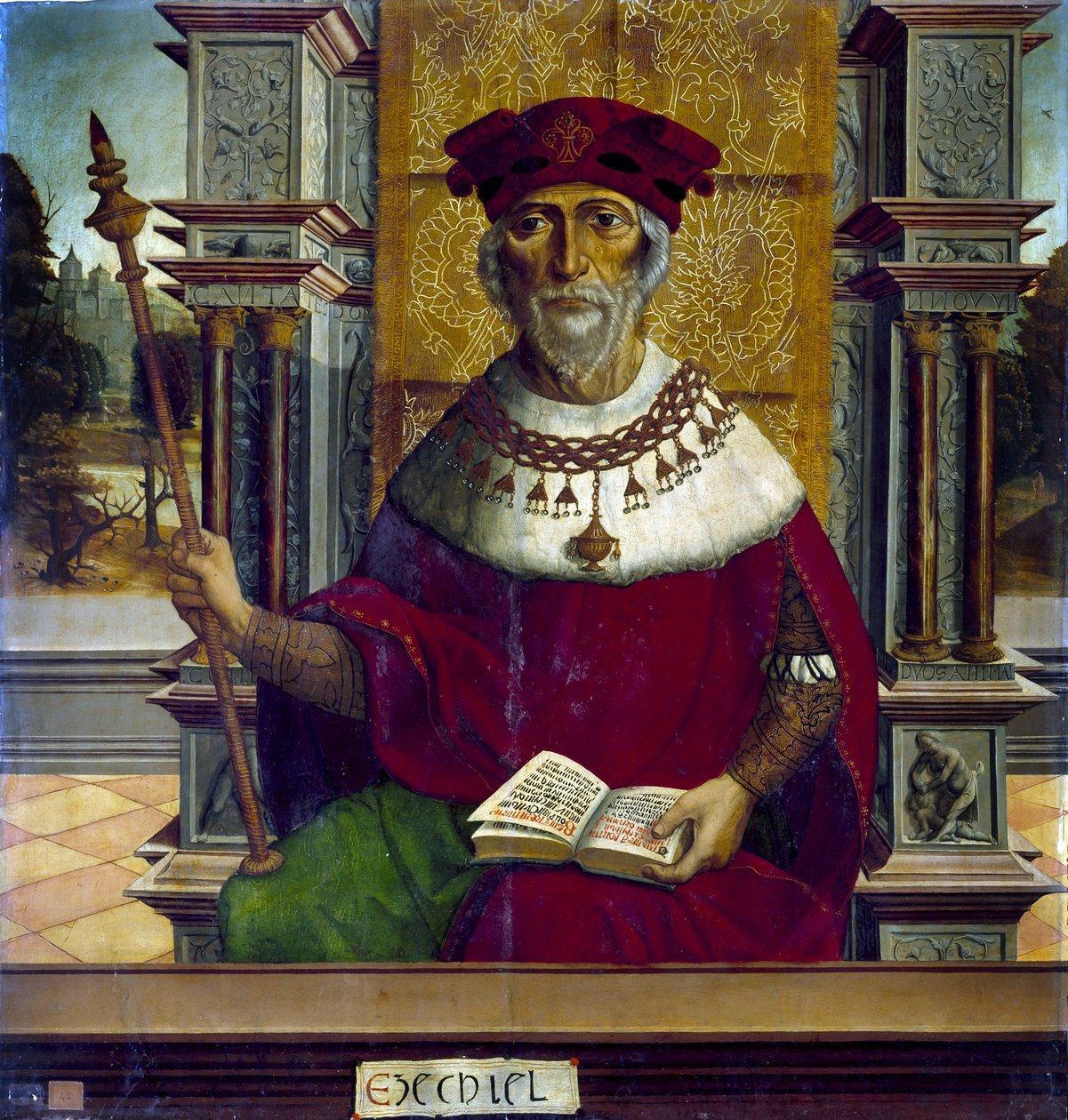 Le prophete Ezechiel - Profeten Ezekiel - Peinture af Mester af Becerril (aktiv i det tidlige 16. århundrede) - ca. 1525 - Olie på træ - 90,8x87,7 cm - Prado Museum, Madrid af Maestro de Becerril